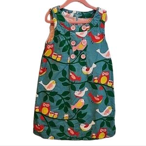Mini Boden Green and Blue Owl and Bird Corduroy Jumper Dress 7 - 8Y